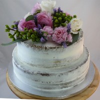 Wedding Cake - 2 Tier Semi Naked Cake Fresh Flowers on Top
